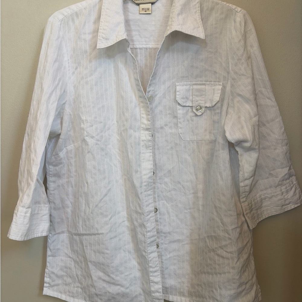 Allison Daley White Textured Button-Front Top